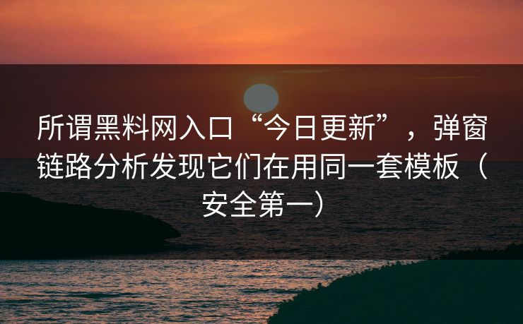 所谓黑料网入口“今日更新”，弹窗链路分析发现它们在用同一套模板（安全第一）